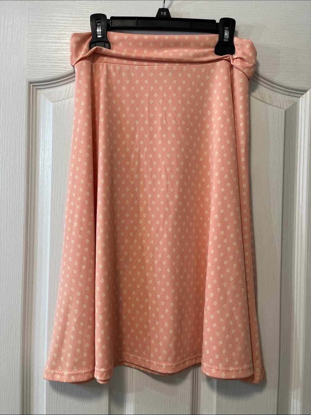 LuLaRoe Peach A-Line Skirt with Cream Diamond Motif